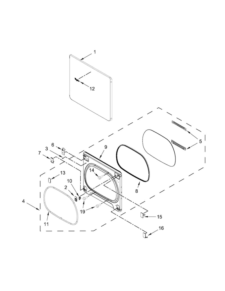 Door Parts Diagram and Parts List for WED8000DW0  Whirlpool Dryer