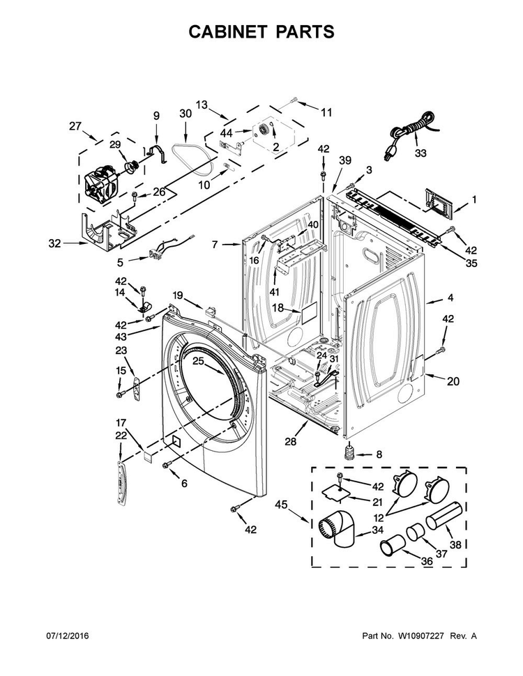Cabinet Parts Diagram and Parts List for WGD8540FW0  Whirlpool Dryer