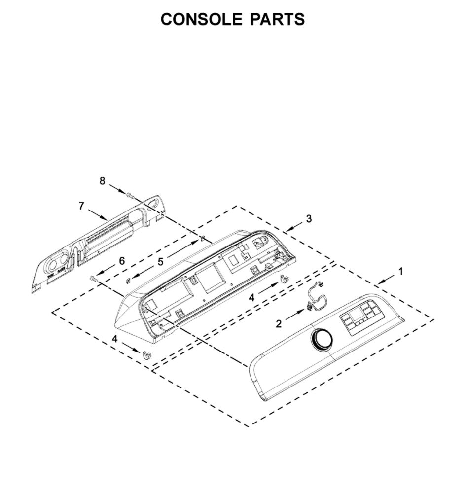 Console Parts Diagram and Parts List for 11031652020  Kenmore Washer