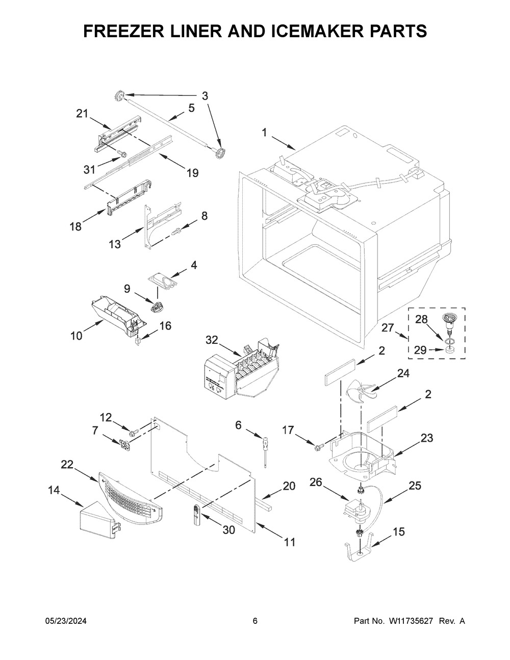 Freezer Liner And Icemaker Parts Diagram and Parts List for KRFC302EPA09  KitchenAid Refrigerator