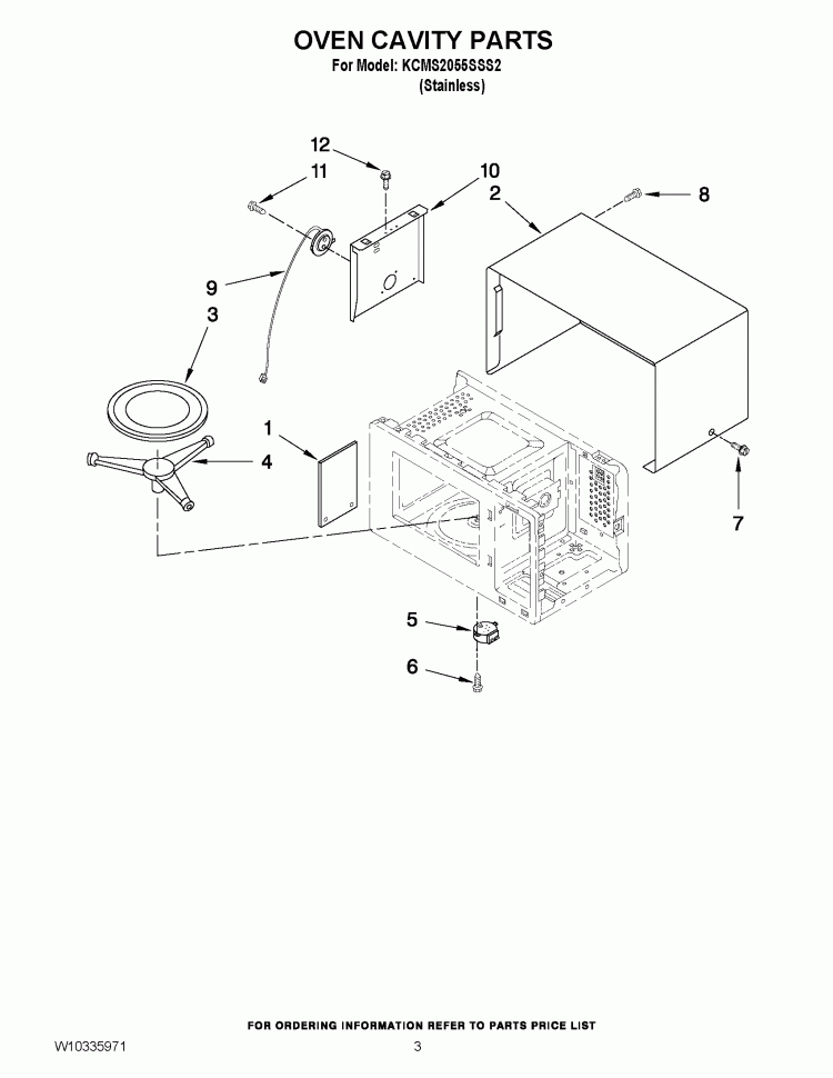 OVEN CAVITY PARTS Diagram and Parts List for KCMS2055SSS2  KitchenAid Microwave
