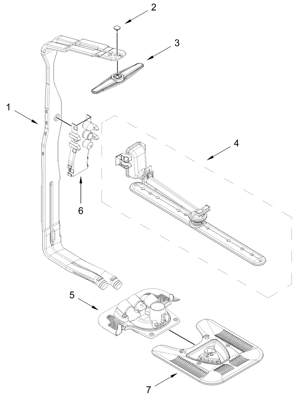 Upper Wash And Rinse Parts Diagram and Parts List for MDB4949SKB4  Whirlpool Dishwasher