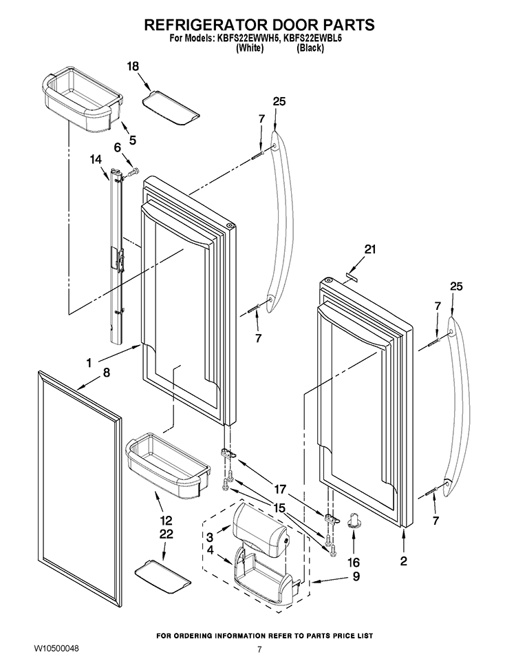REFRIGERATOR DOOR PARTS Diagram and Parts List for KBFS22EWBL5  KitchenAid Refrigerator