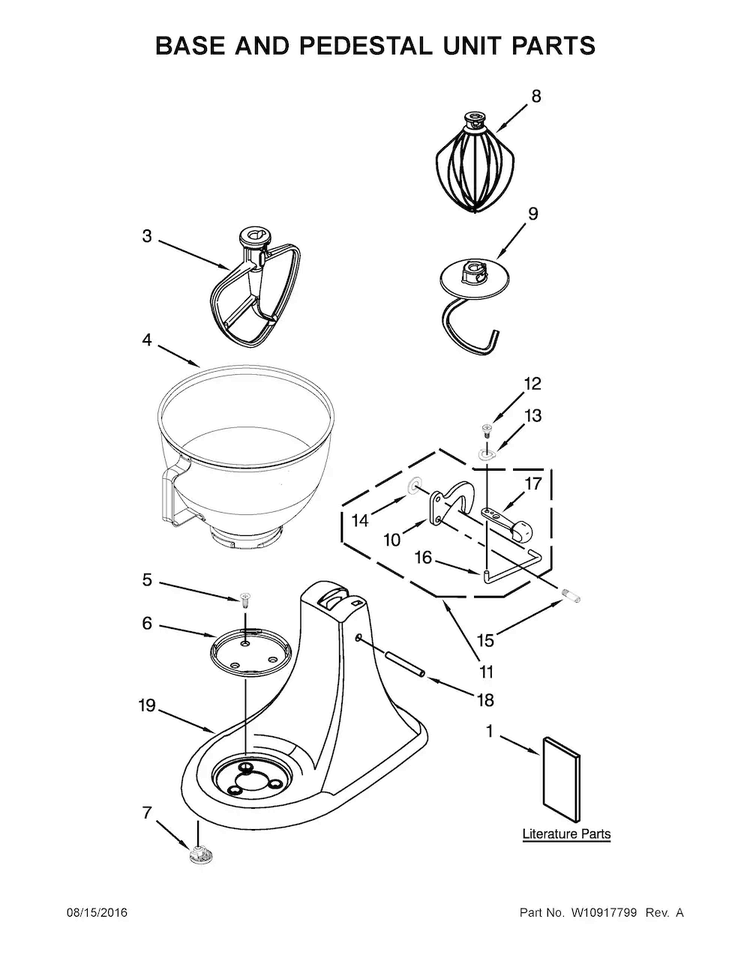 Base And Pedestal Unit Parts Diagram and Parts List for KSM96ER0  KitchenAid Mixer