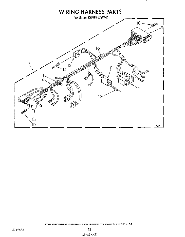 WIRING HARNESS Diagram and Parts List for KAWE742VWH0  KitchenAid Washer