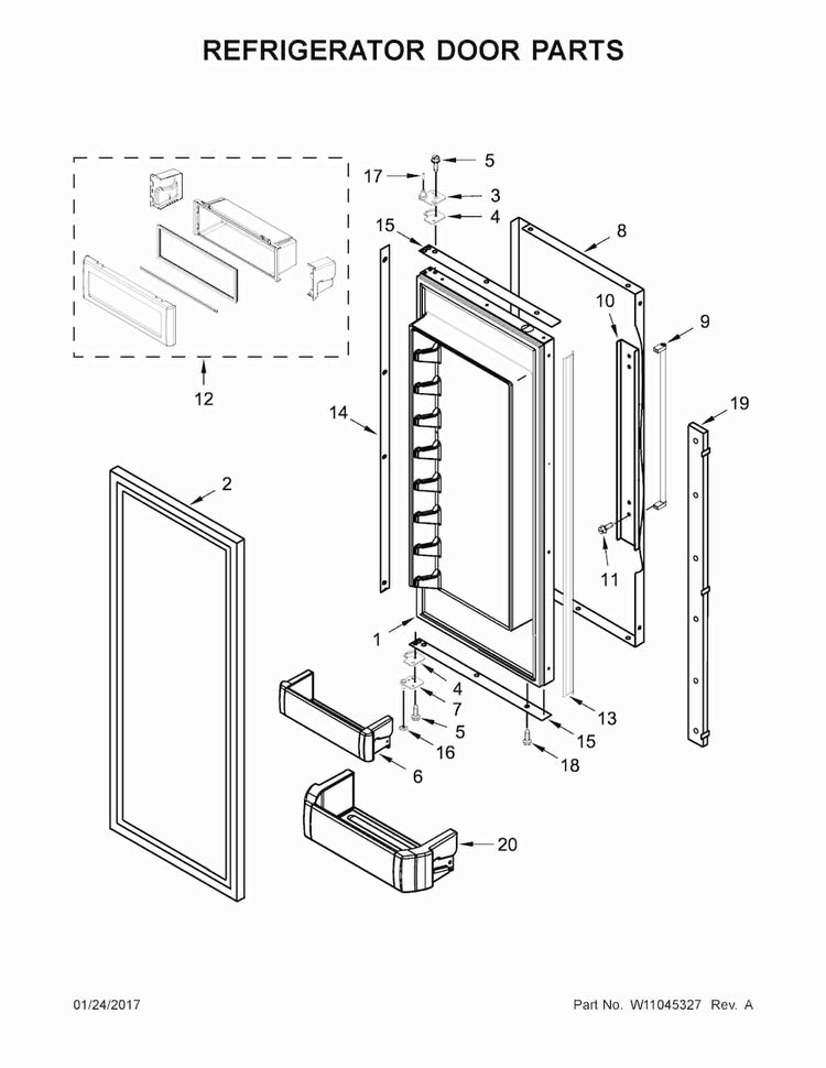 Refrigerator Door Parts Diagram and Parts List for KBFN502ESS02  KitchenAid Refrigerator