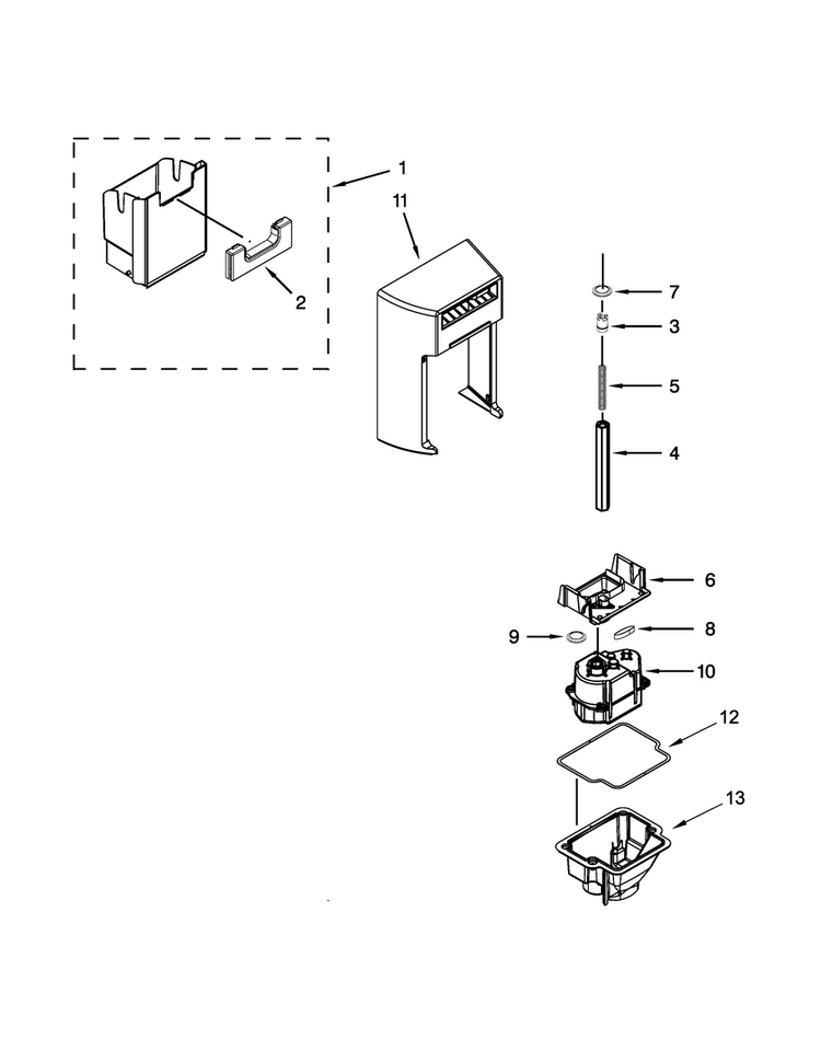 Motor And Ice Container Parts Diagram and Parts List for WRS571CIDW00  Whirlpool Refrigerator