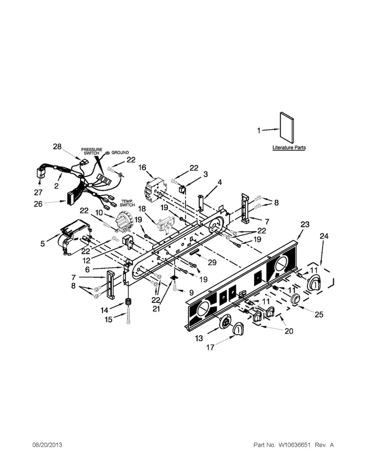 Washer/dryer Control Panel Parts Diagram and Parts List for 11026182029A  Kenmore Washer Dryer Combo