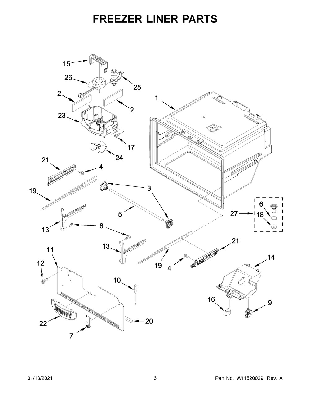 Freezer Liner Parts Diagram and Parts List for WRX735SDHZ04  Whirlpool Refrigerator