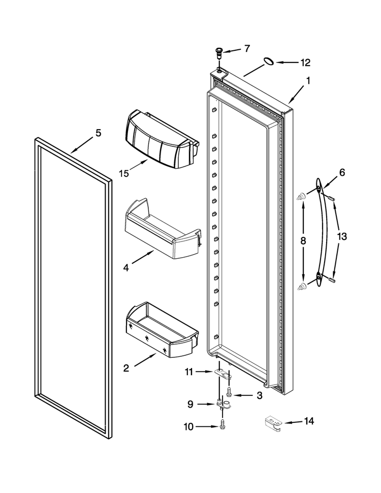 Refrigerator Door Parts Diagram and Parts List for WRS576FIDM01  Whirlpool Refrigerator