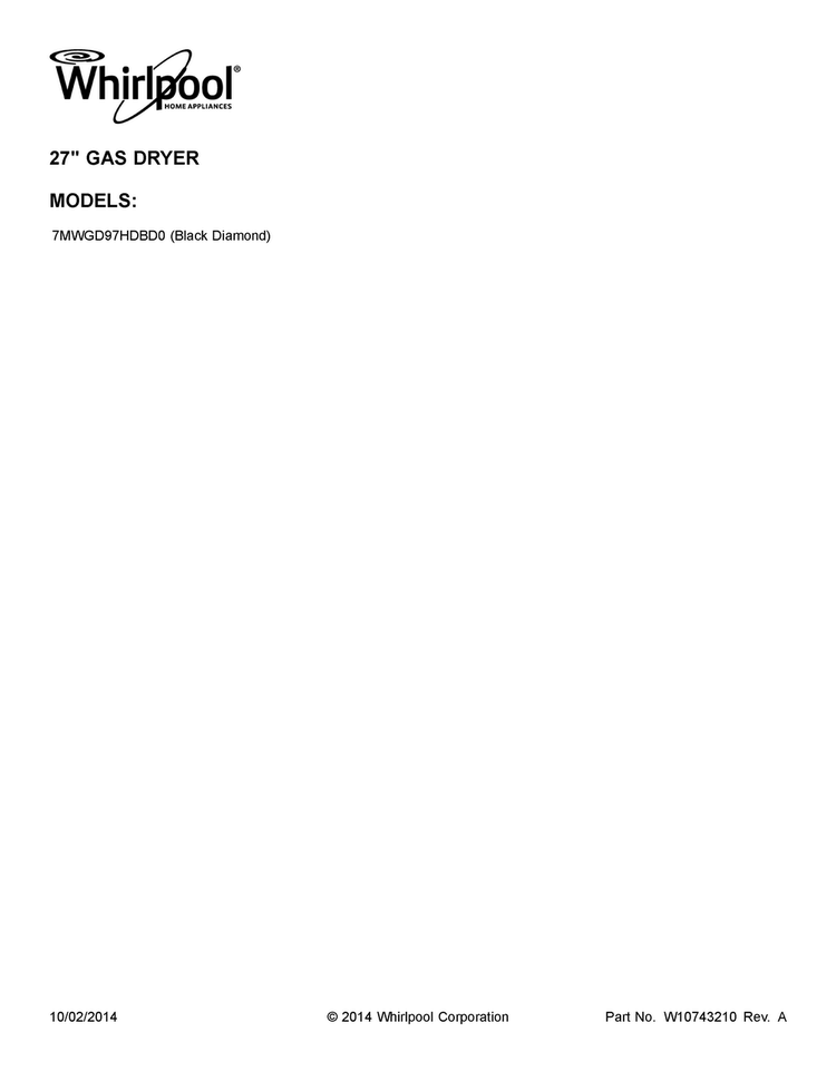 Cover Sheet Diagram and Parts List for 7MWGD97HDBD0  Whirlpool Dryer