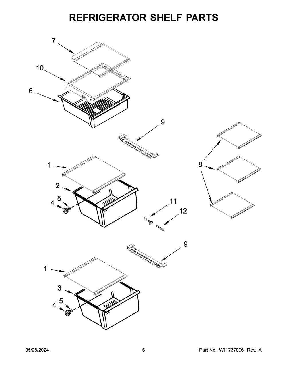 Refrigerator Shelf Parts Diagram and Parts List for WRS325SDHB10  Whirlpool Refrigerator