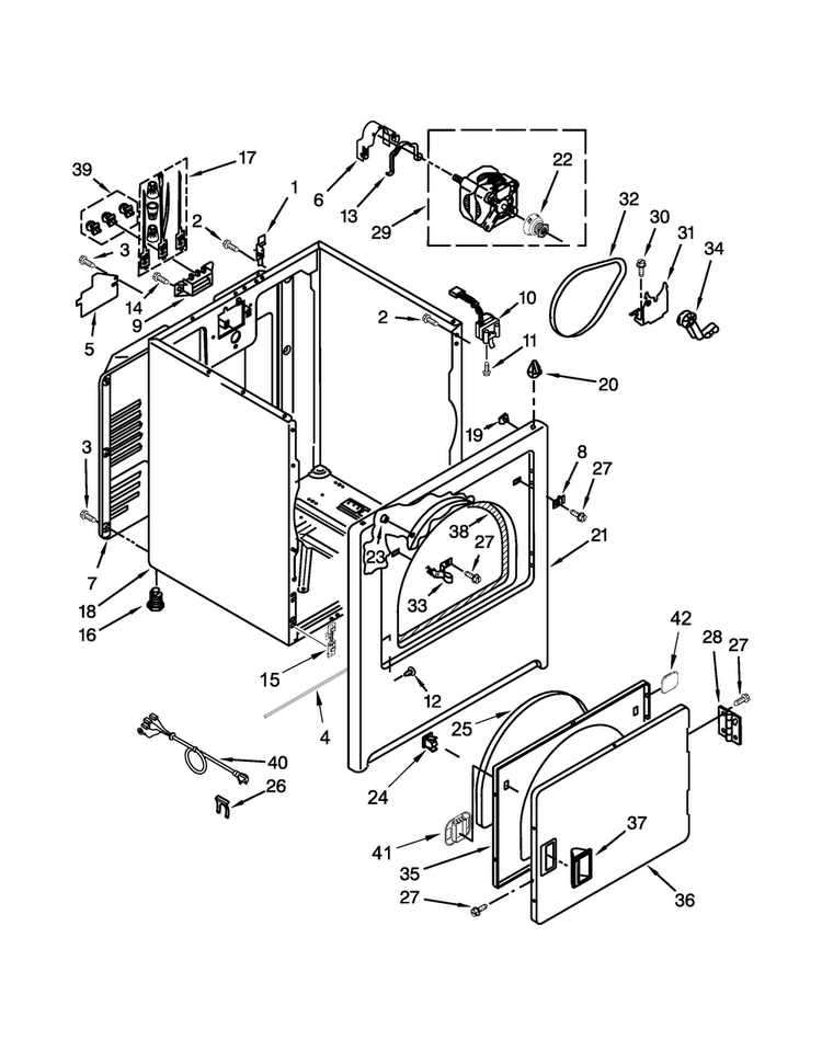 Cabinet Parts Diagram and Parts List for YIED4671EW0  Inglis Dryer