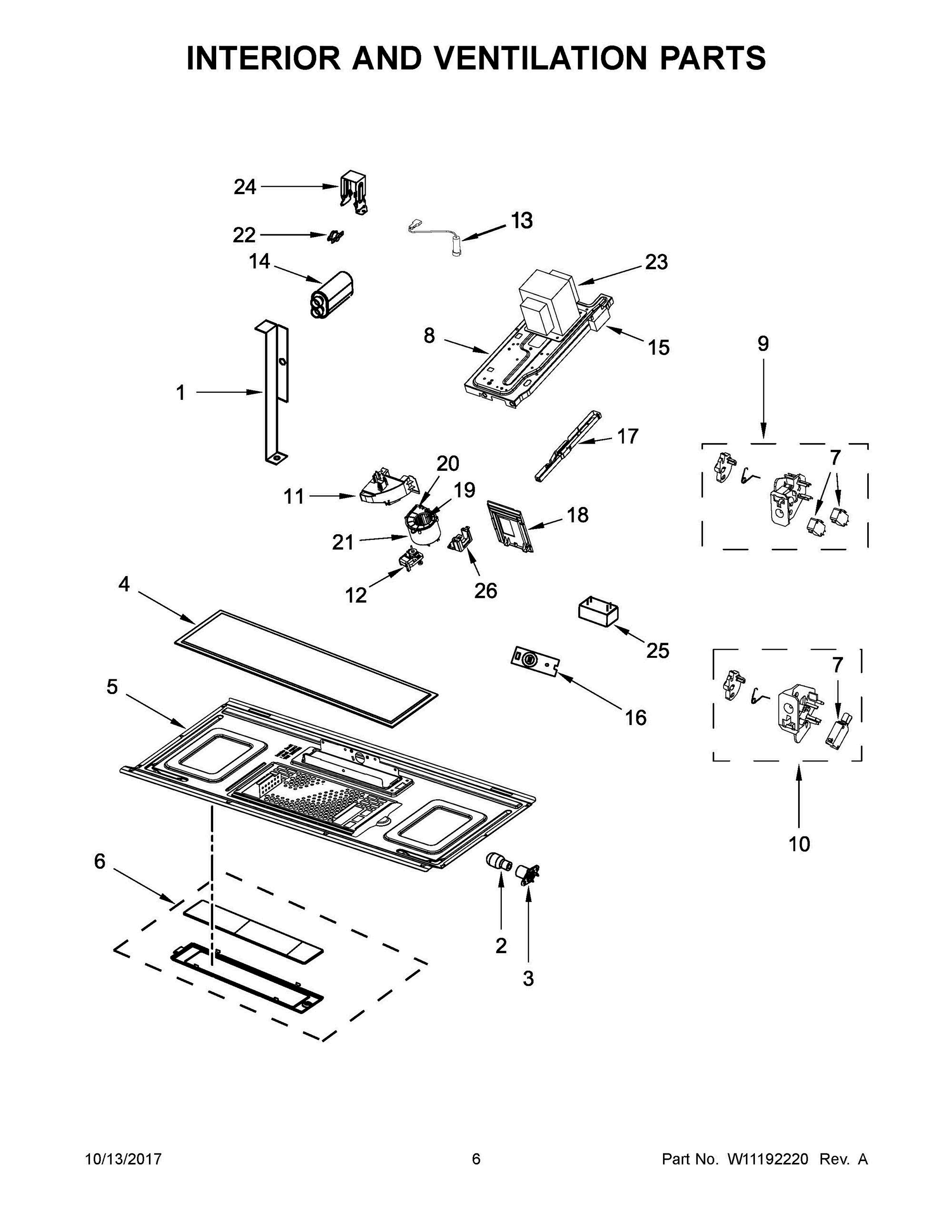 04 - INTERIOR AND VENTILATION PARTS Diagram and Parts List for MMV5219FZ3  Whirlpool Microwave Oven Combo