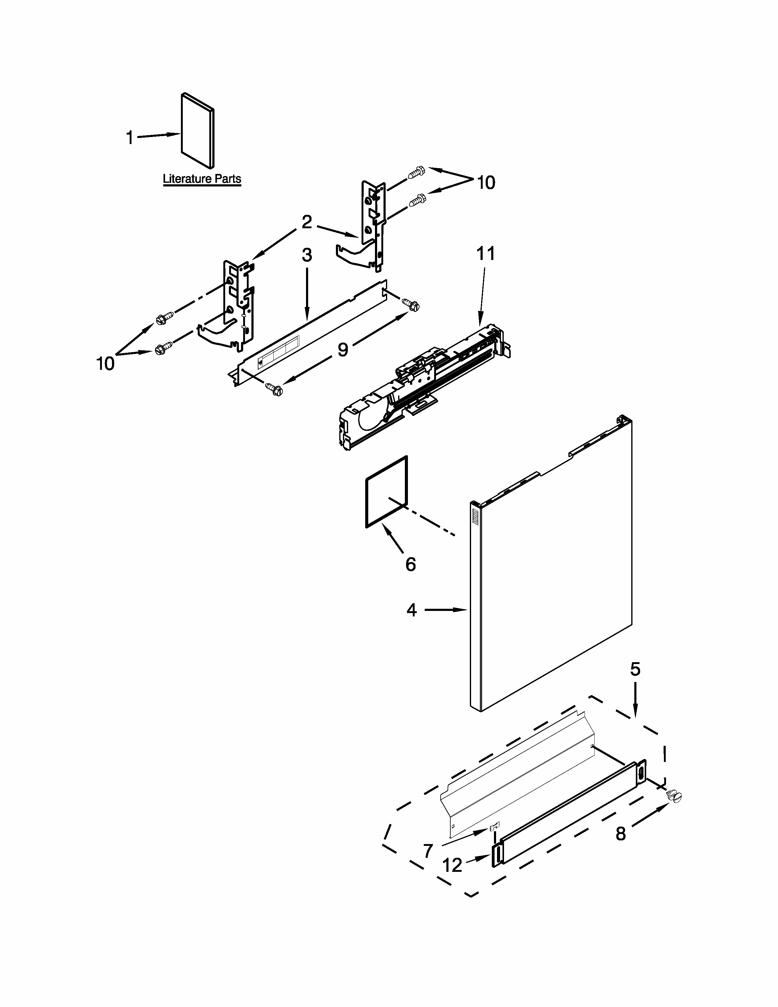 Door And Panel Parts Diagram and Parts List for 66513403N412  Kenmore Dishwasher