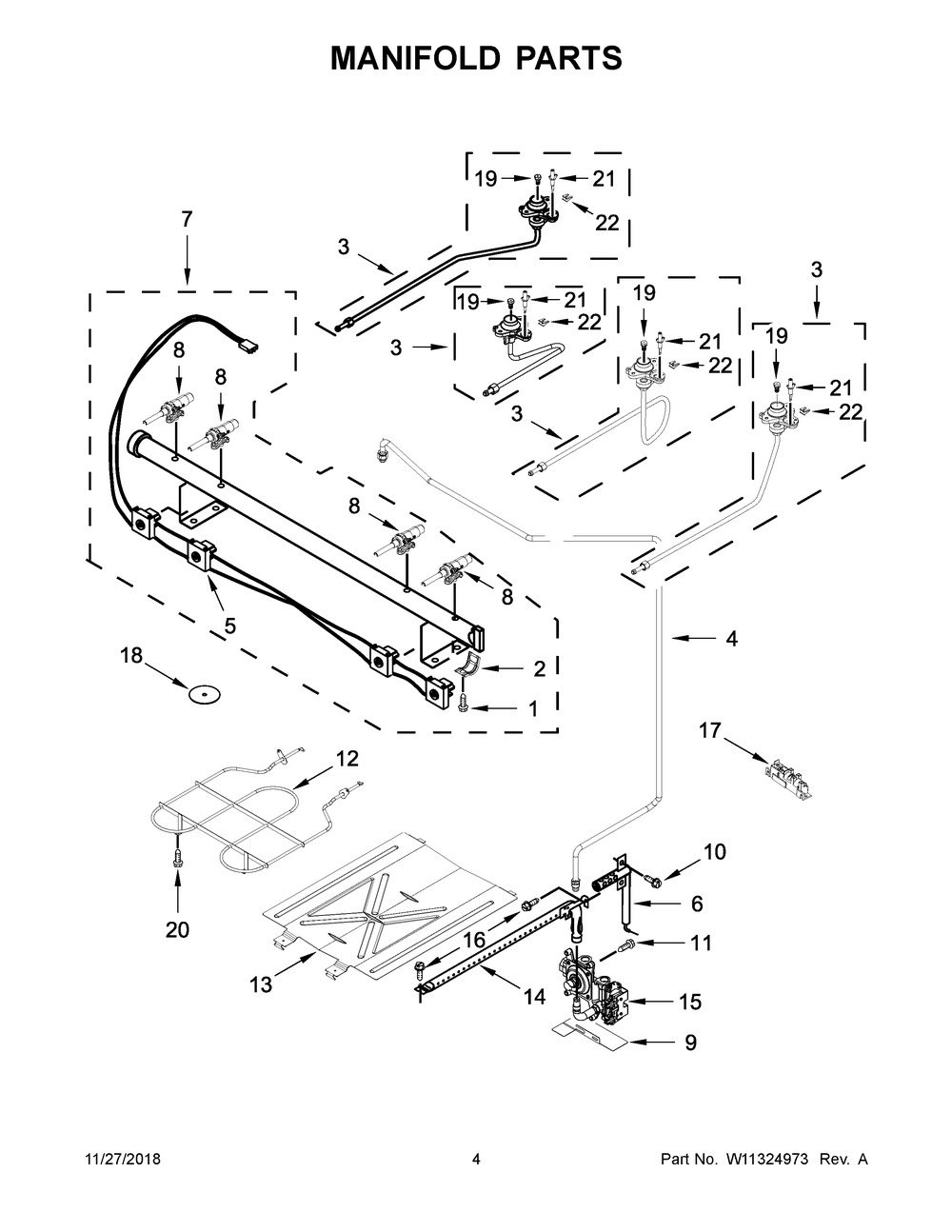 Manifold Parts Diagram and Parts List for WEG515S0FV2  Whirlpool Range