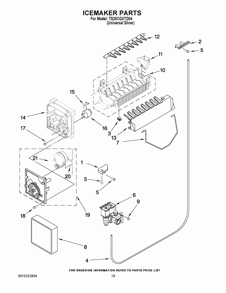 ICEMAKER PARTS Diagram and Parts List for TS25CGXTD04  Estate Refrigerator
