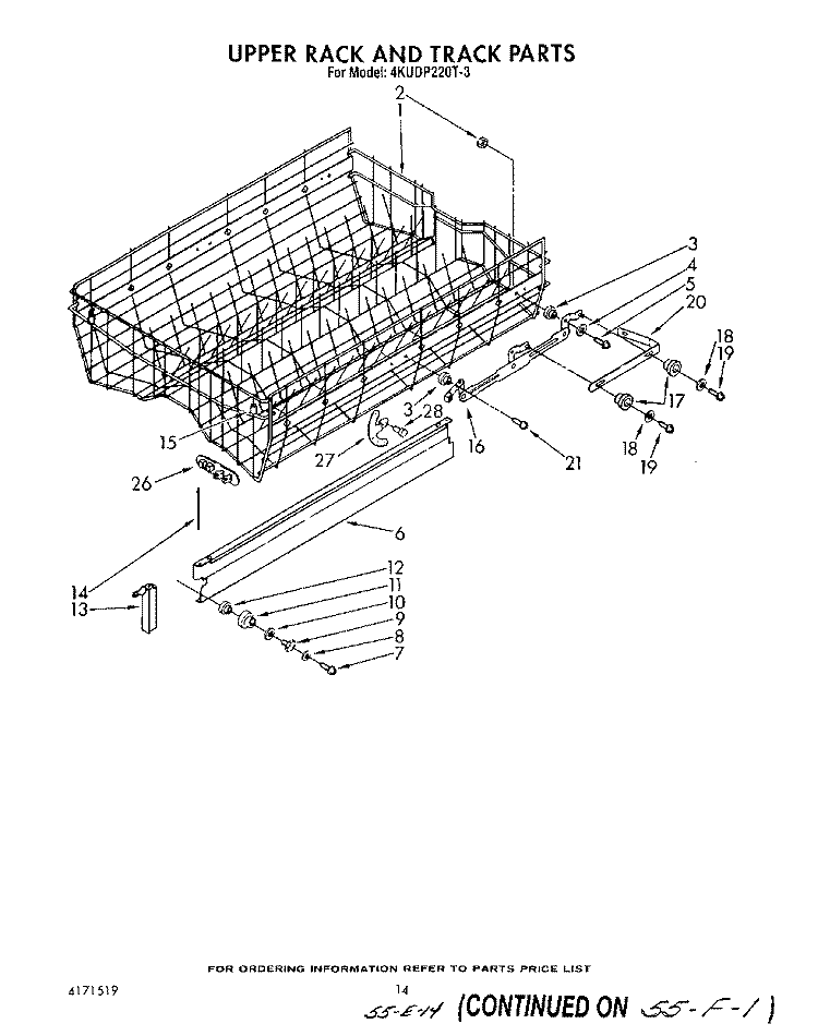 UPPER RACK AND TRACK Diagram and Parts List for 4KUDP220T3  KitchenAid Dishwasher