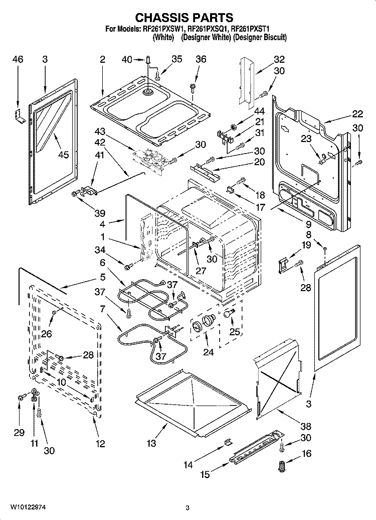 CHASSIS PARTS Diagram and Parts List for RF261PXSW1  Whirlpool Range