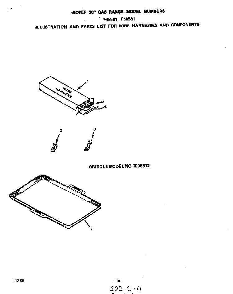Wire Harness Diagram and Parts List for F6858*1  Roper Range