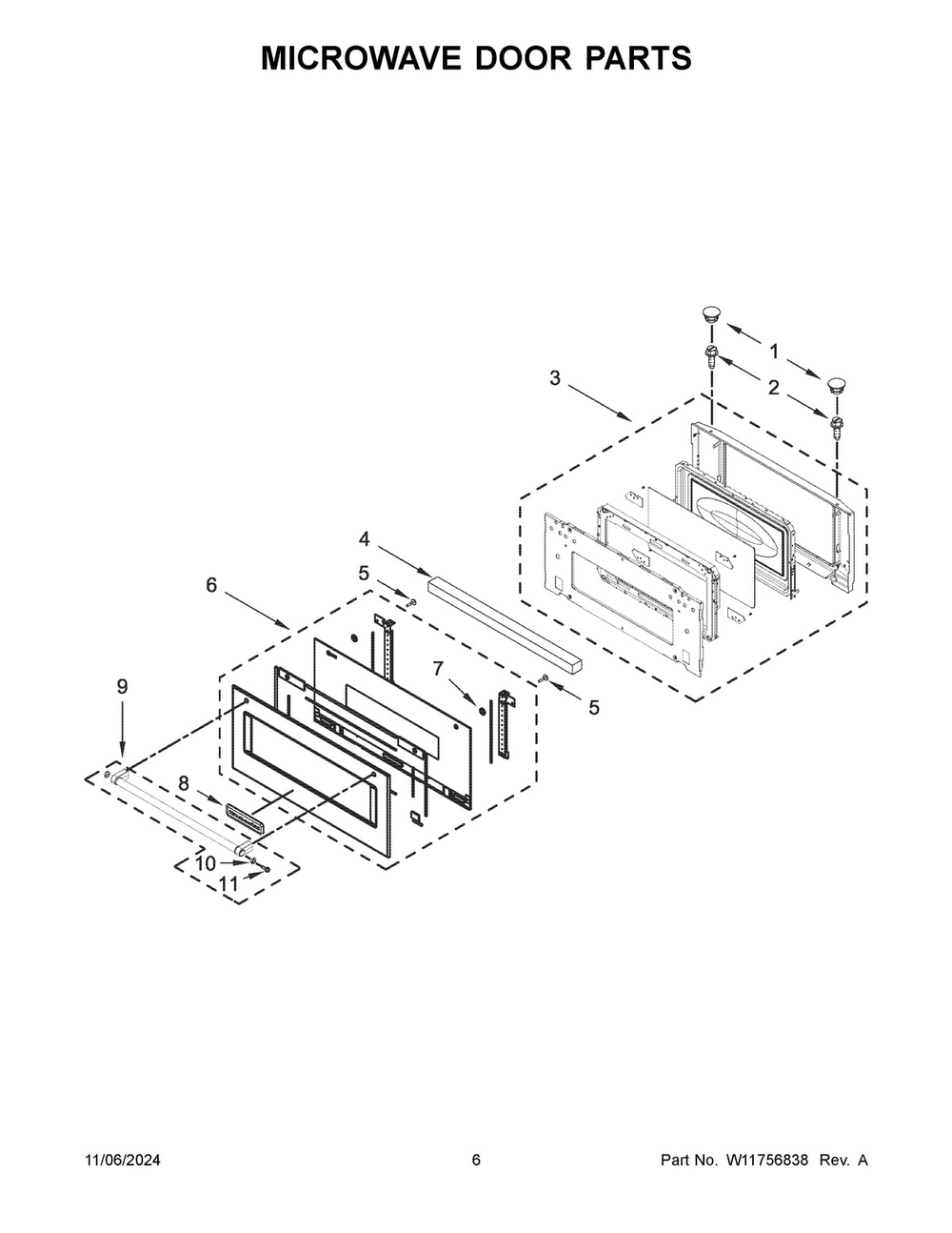 04 - Microwave Door Parts Diagram and Parts List for KMBP100EBS21  Whirlpool Microwave