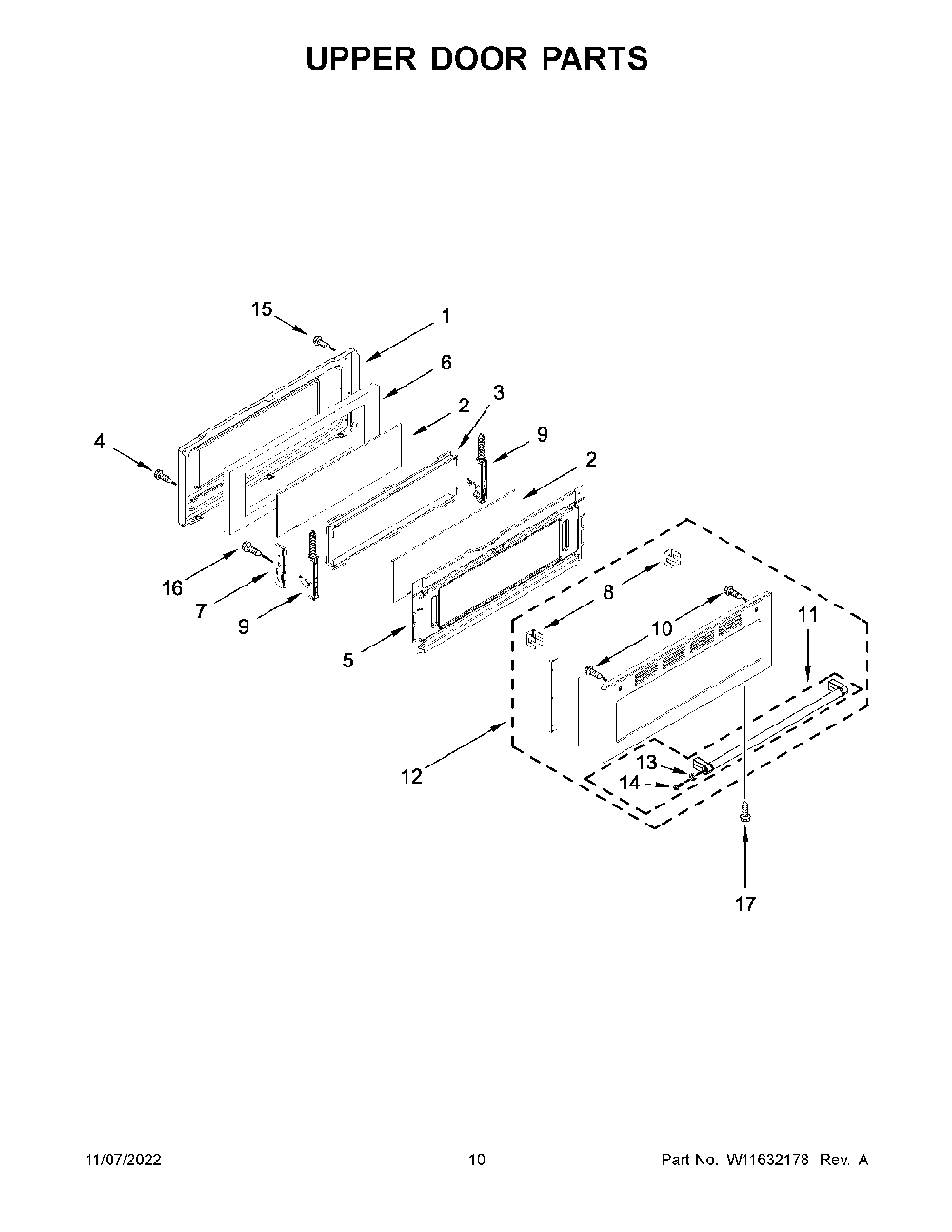 Upper Door Parts Diagram and Parts List for KFGD500EBS10  KitchenAid Range