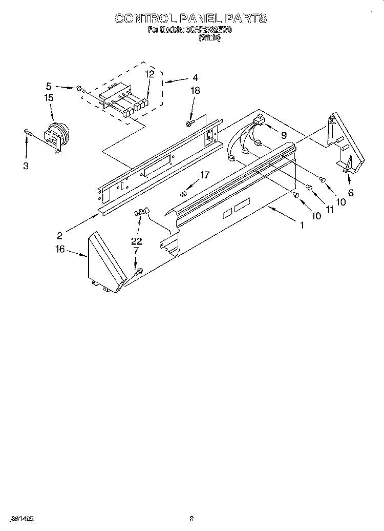 CONTROL PANEL Diagram and Parts List for 6CAP2782EW0  Whirlpool Washer