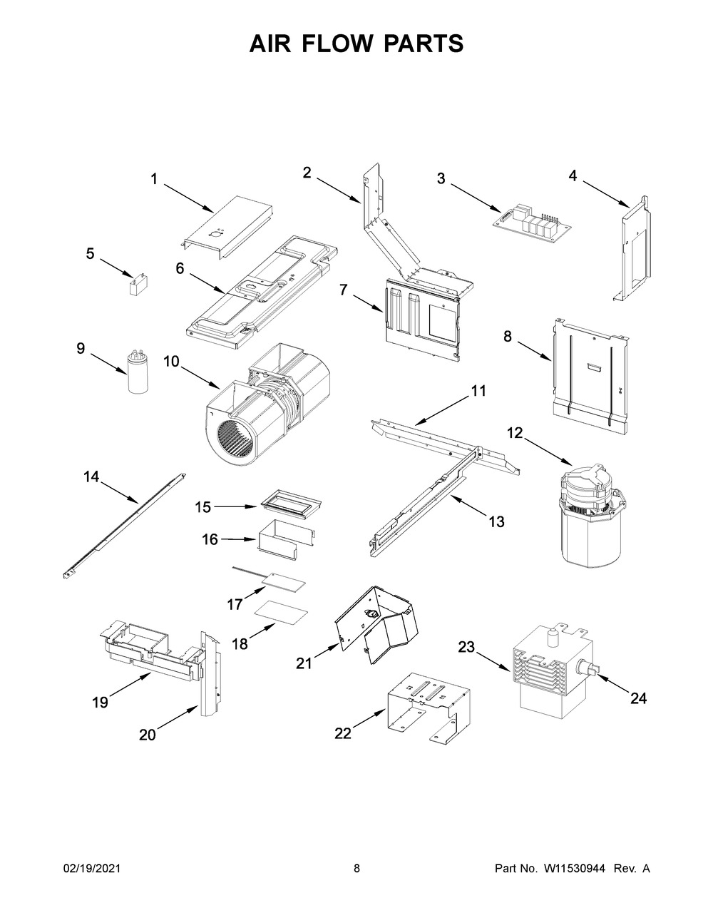 Air Flow Parts Diagram and Parts List for YKMLS311HBL8  Whirlpool Microwave Oven Combo