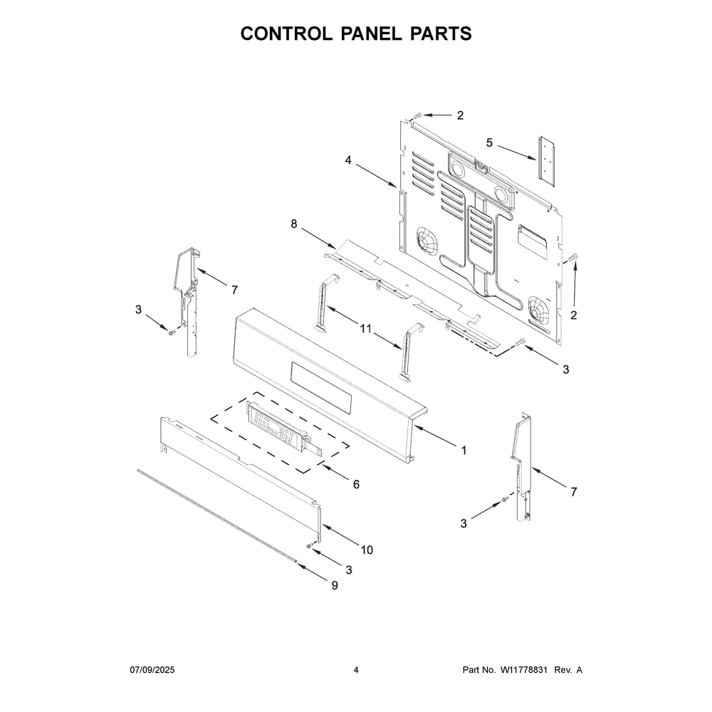 Control Panel Parts Diagram and Parts List for YWFES7030SW0  Whirlpool Range