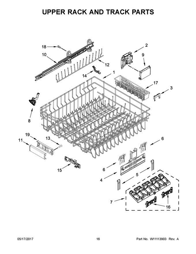 09 - Upper Rack And Track Parts Diagram and Parts List for KDTM354EBS3  KitchenAid Dishwasher