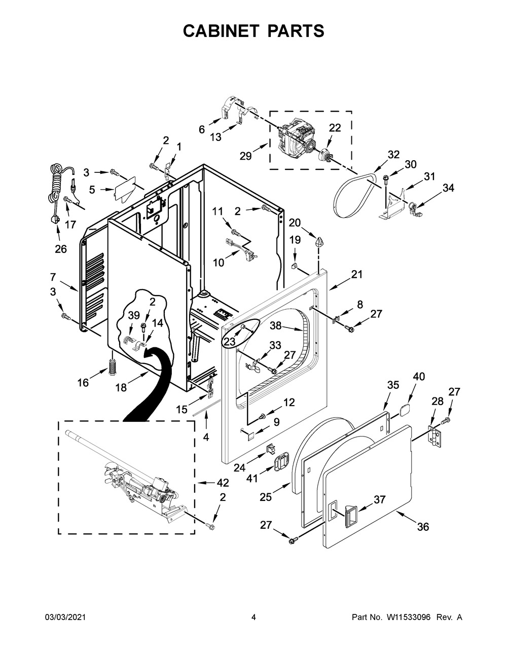 Cabinet Parts Diagram and Parts List for WGD4616FW2  Whirlpool Dryer