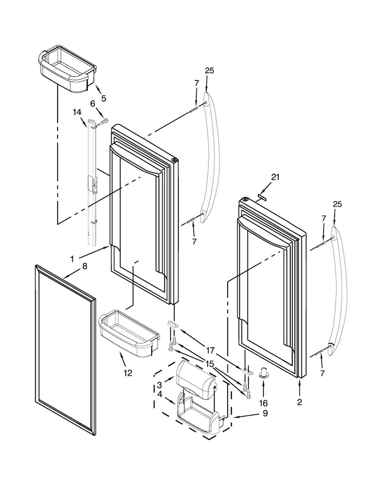 Refrigerator Door Diagram and Parts List for 10672009015  Kenmore Refrigerator