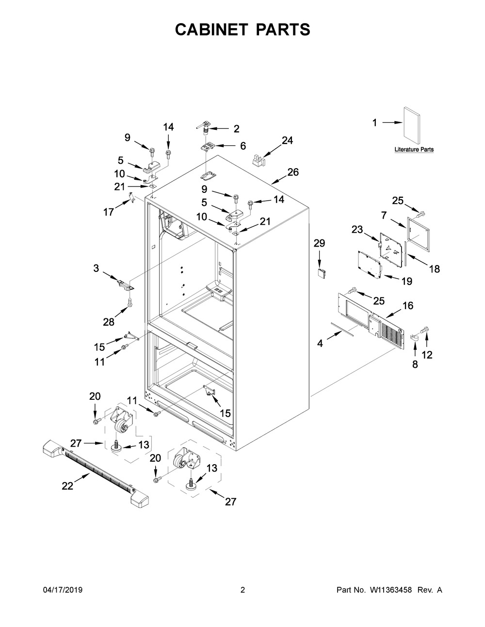 Cabinet Parts Diagram and Parts List for WRF555SDHB01  Whirlpool Refrigerator