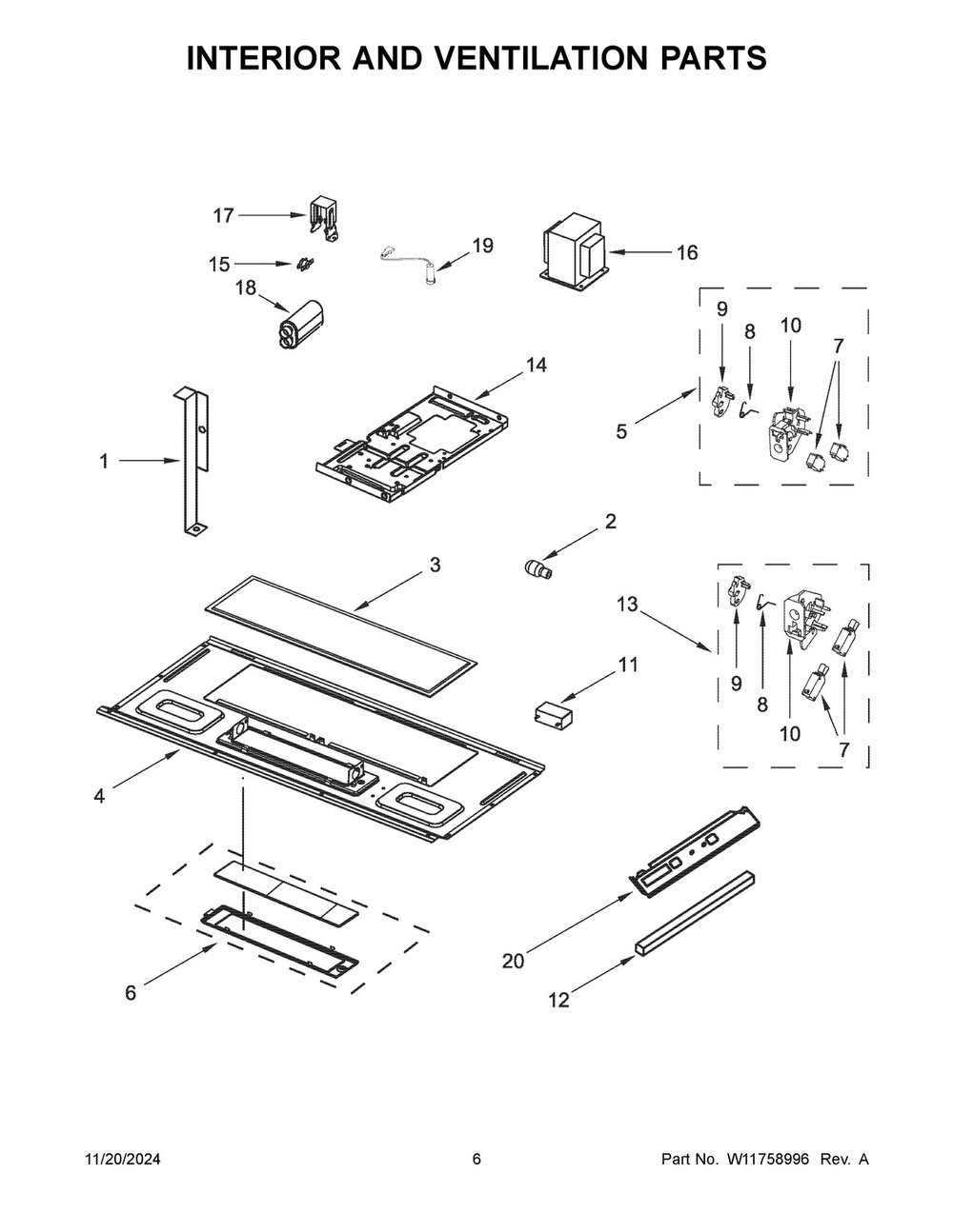 04 - Interior And Ventilation Parts Diagram and Parts List for YWMH31017HZ10  Whirlpool Microwave
