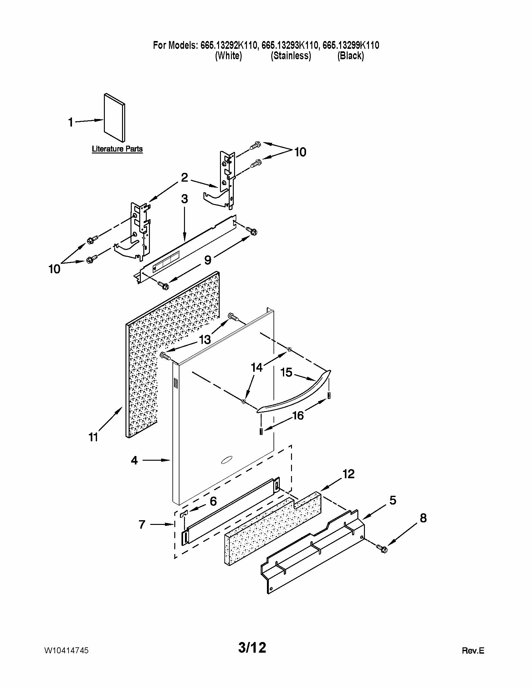 Door And Panel Parts Diagram and Parts List for 66513292K110  Kenmore Dishwasher