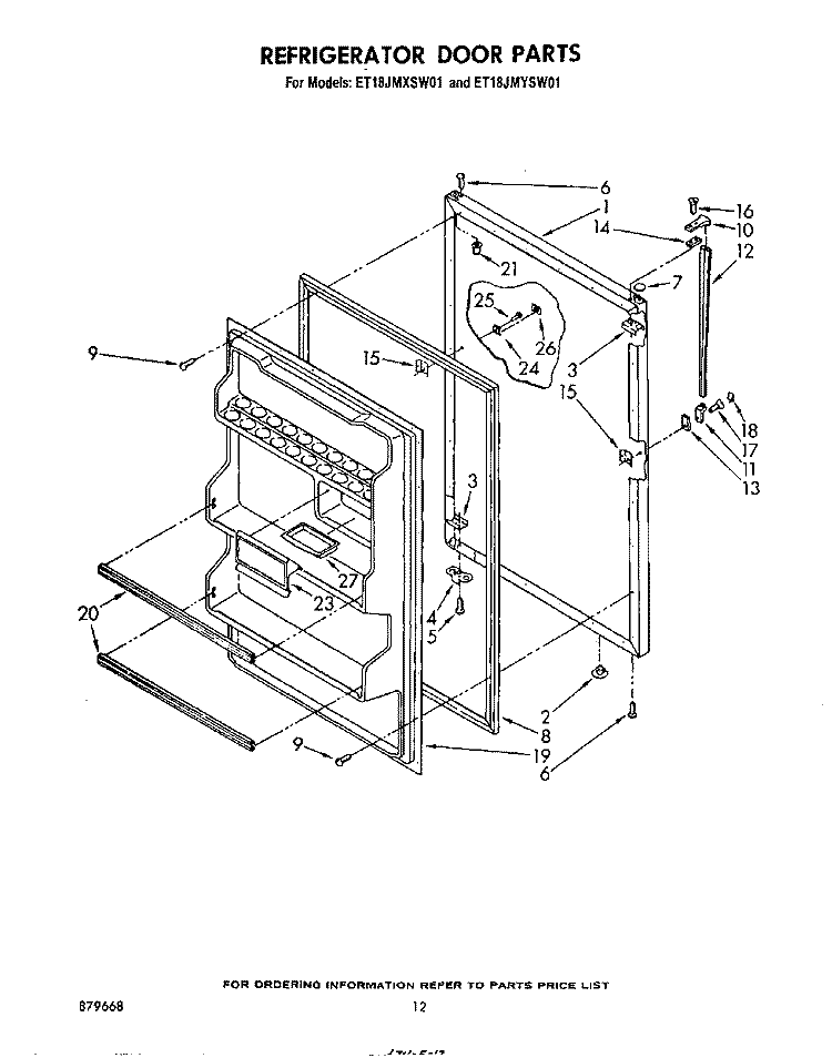 REFRIGERATOR DOOR , NOT ILLUSTRATED Diagram and Parts List for ET18JMXSW01  Whirlpool Refrigerator