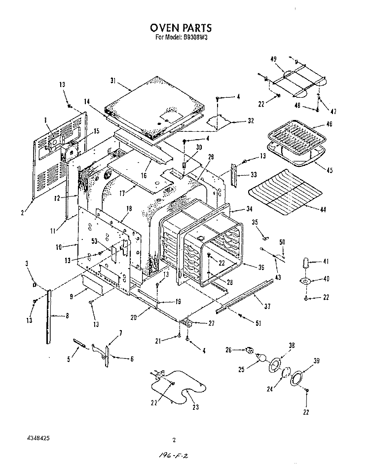 OVEN Diagram and Parts List for B9308W3  Roper Wall Oven