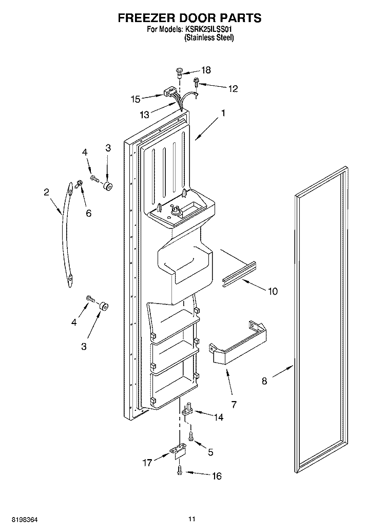 FREEZER DOOR Diagram and Parts List for KSRK25ILSS01  KitchenAid Refrigerator