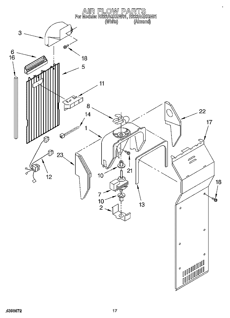 AIR FLOW Diagram and Parts List for RS22AQXGW01  Roper Refrigerator