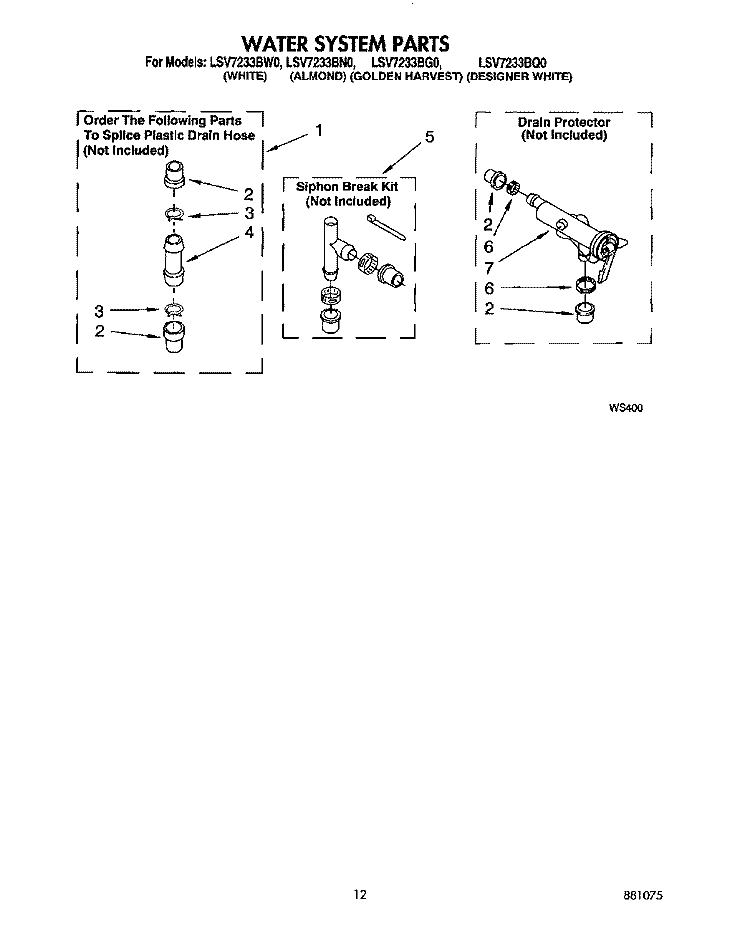 WATER SYSTEM Diagram and Parts List for LSV7233BQ0  Whirlpool Washer