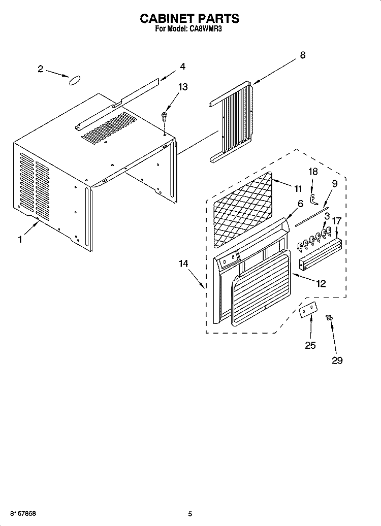 CABINET PARTS Diagram and Parts List for CA8WMR3  Crosley Air Conditioner