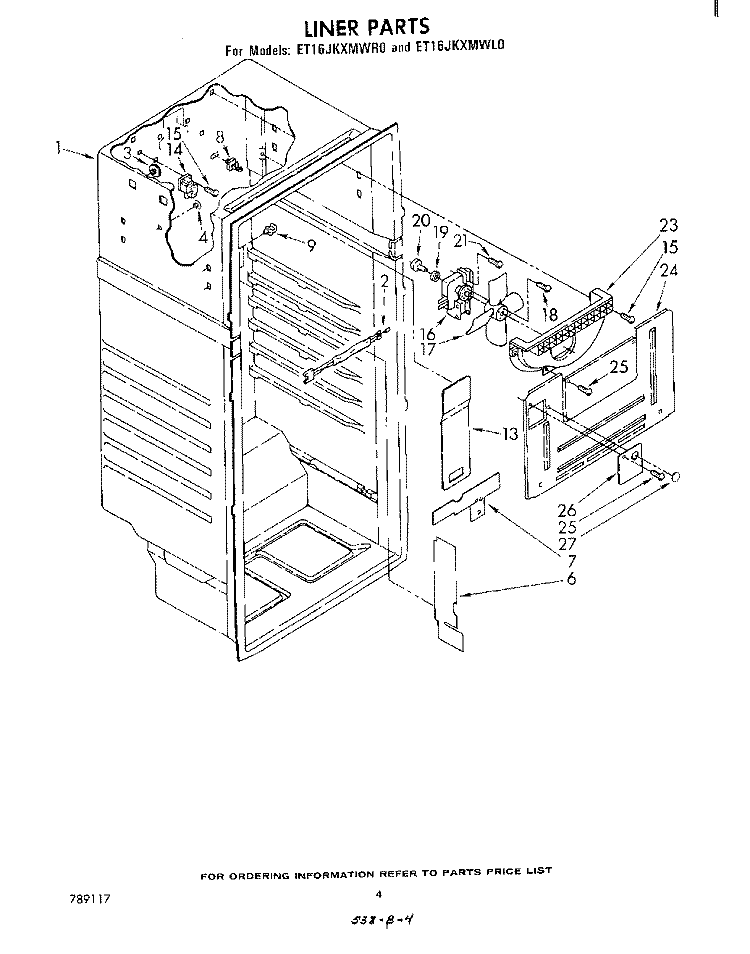 LINER Diagram and Parts List for ET16JKXMWR0  Whirlpool Refrigerator