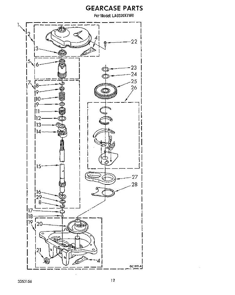 GEARCASE Diagram and Parts List for LA9320XTW0  Whirlpool Washer