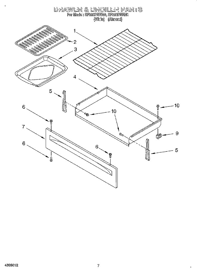 DRAWER & BROILER Diagram and Parts List for SF360PEEW0  Whirlpool Range