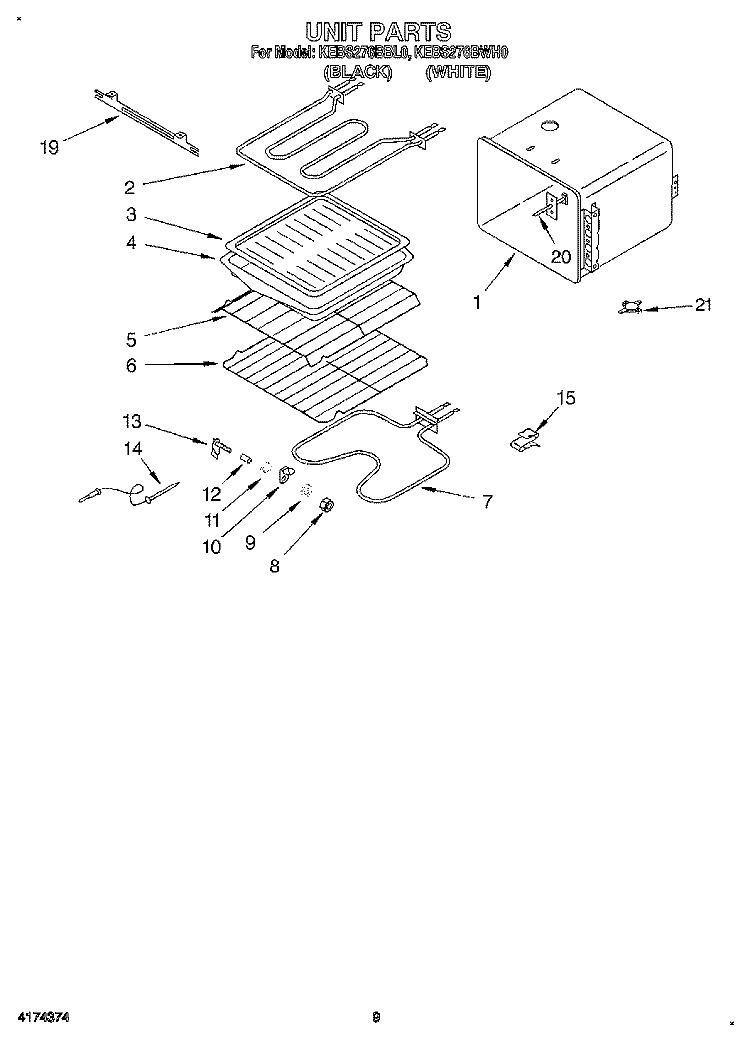 UNIT Diagram and Parts List for KEBS276BBL0  KitchenAid Wall Oven