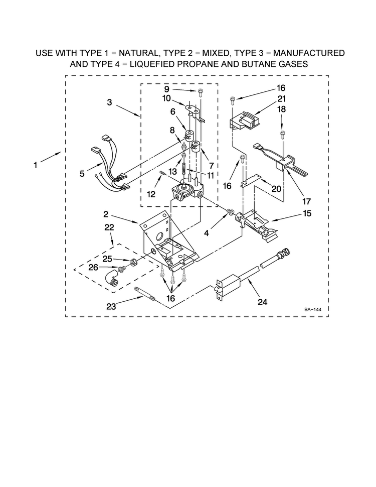 3402856 Burner Assembly Diagram and Parts List for 11098752798  Kenmore Washer Dryer Combo