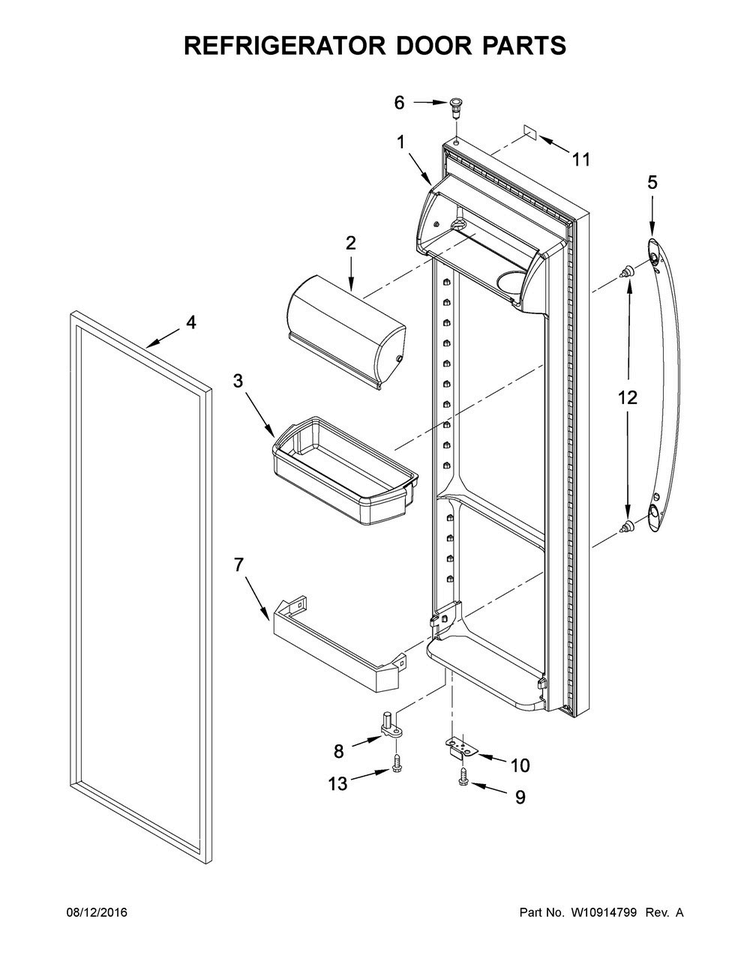 Refrigerator Door Parts Diagram and Parts List for WRS335FDDM01  Whirlpool Refrigerator