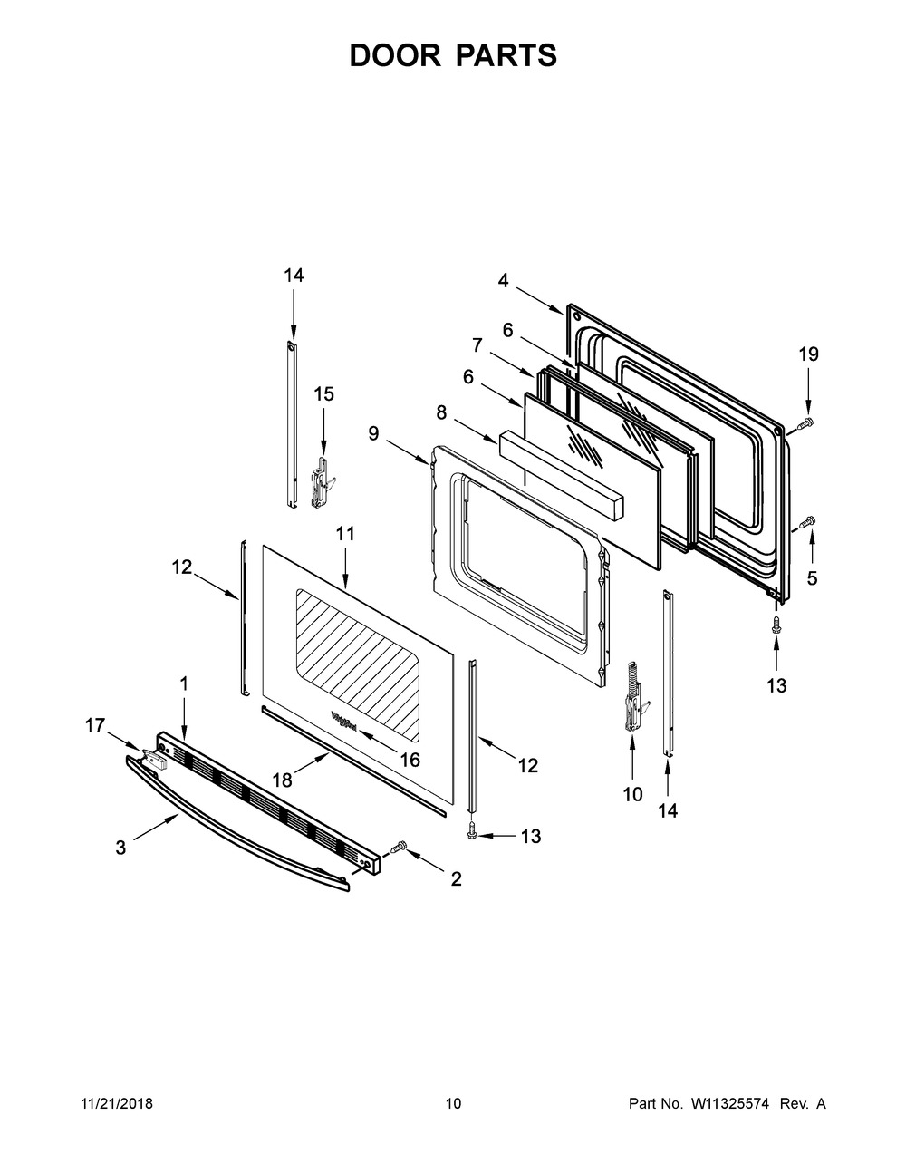 Door Parts Diagram and Parts List for WFG510S0HB1  Whirlpool Range