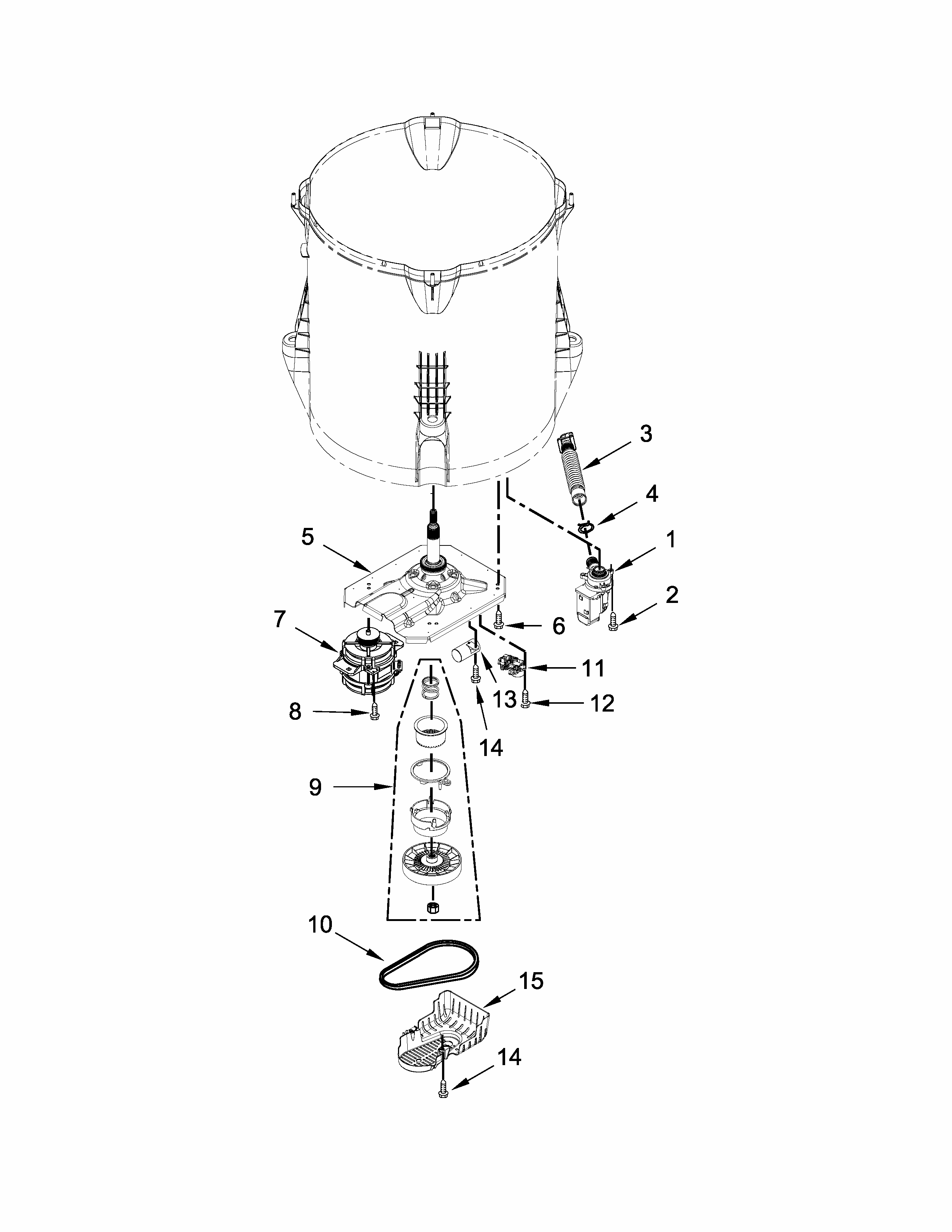 Gearcase, Motor And Pump Parts Diagram and Parts List for 11022442511  Kenmore Washer