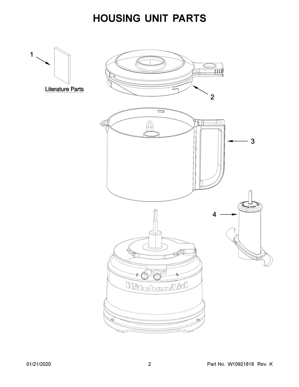 Housing Unit Parts Diagram and Parts List for 5KFC3516ZER0  Whirlpool Food Processor